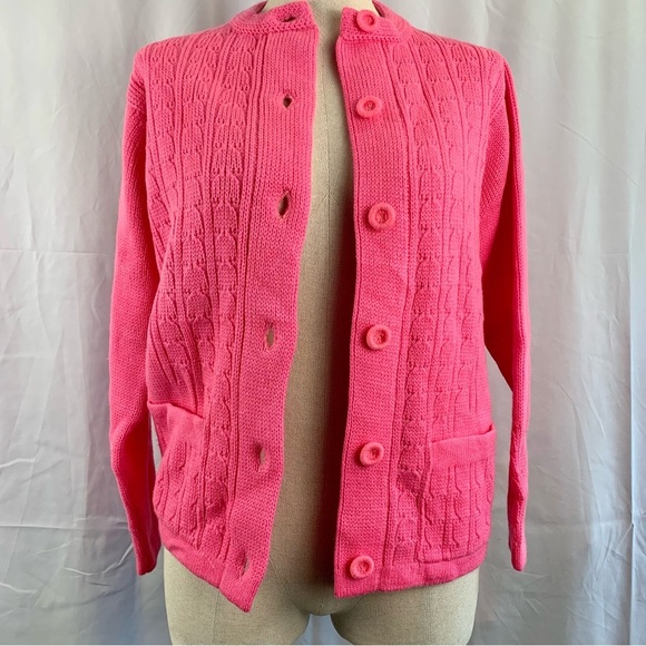 Vintage Hot Pink Knit Cardigan - Picture 4 of 8